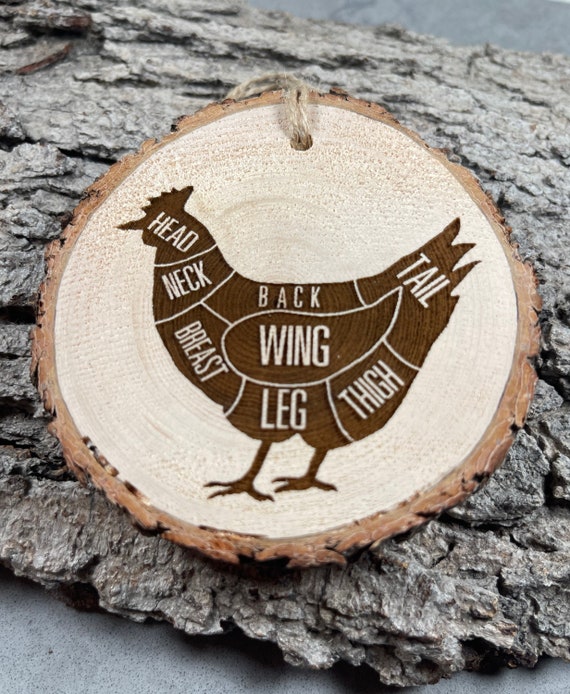 Chicken, Smoke Master, Butcher, Rustic Wood Ornament, Laser Engraved Ornament,, Pinon Wood Ornament, Laser Ornament, BBQ, cuts