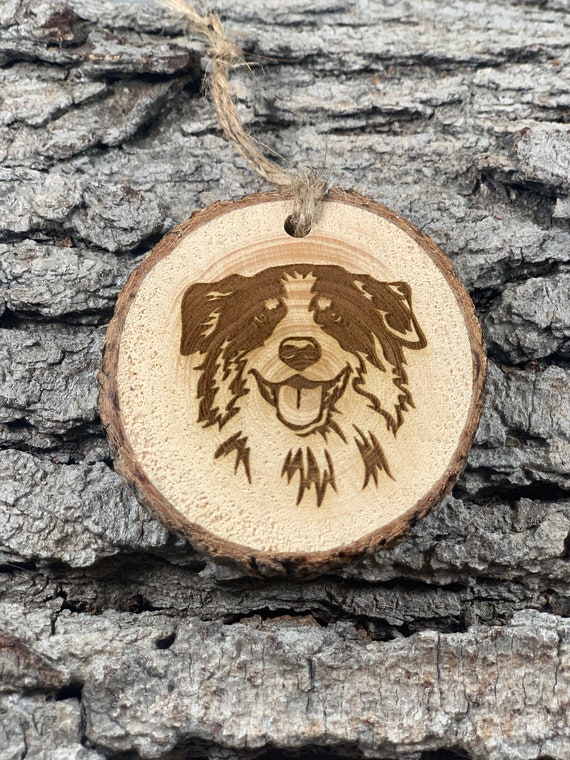 Aussie, Australian Shepherd , Rustic Wood Ornament, Laser Engraved Ornament,, Pinon Wood Ornament, Wood Ornament, Laser Ornament