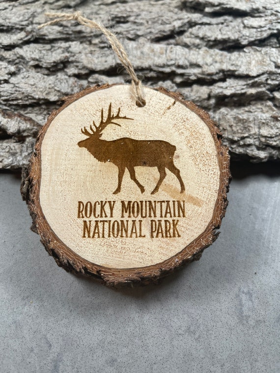 Rocky Mountain National Park, ELk, Rustic Wood Ornament, Laser Engraved Ornament, Colorado Ornament, Pinon Ornament