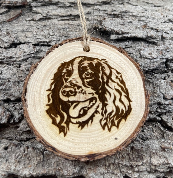 English Springer Spaniel, Rustic Wood Ornament, Laser Engraved Ornament,, Pinon Wood Ornament, Wood Ornament, Laser Ornament