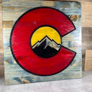 Colorado Flag Wood Wall Decor: Mountain &#39;C&#39; Design