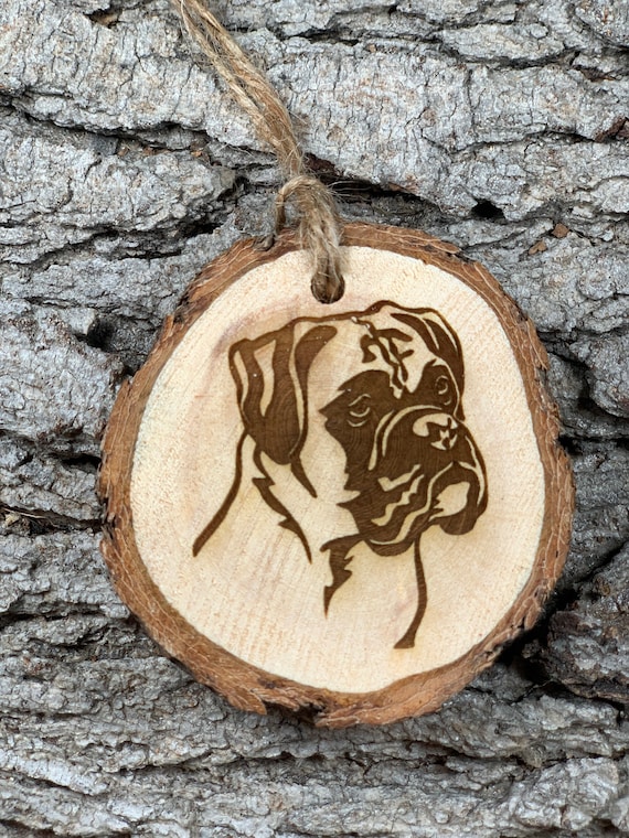 Boxer , Laser Engraved Ornament,, Pinon Wood Ornament, Wood Ornament, Laser Ornament