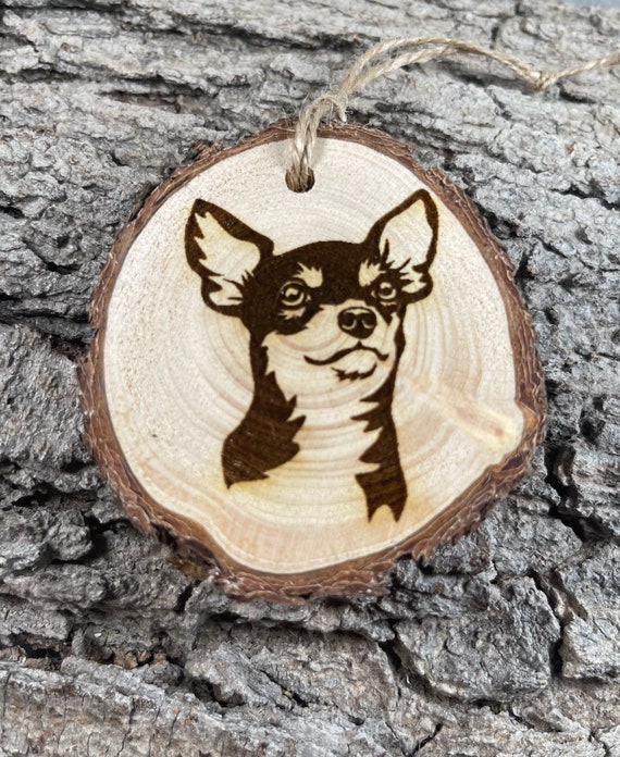 Chihuahua, Rustic Wood Ornament, Laser Engraved Ornament,, Pinon Wood Ornament, Wood Ornament, Laser Ornament