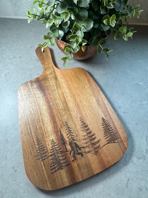 Bigfoot, Sasquatch Forest Design Charcuterie Board, Acacia Cheese Board