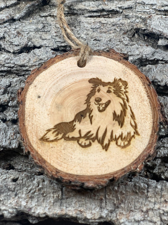 Sheltie , Rustic Wood Ornament, Laser Engraved Ornament,, Pinon Wood Ornament, Wood Ornament, Laser Ornament