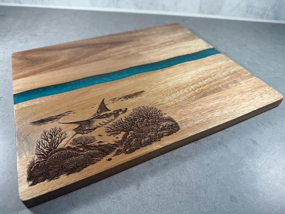 Manta Ray, Ocean Design Charcuterie Board, Acacia & Resin Cheese Board