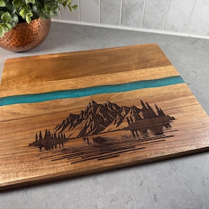Mountain Design Charcuterie Board, Acacia and Resin Cheese Board, Hostess Gift, Wedding, Housewarming