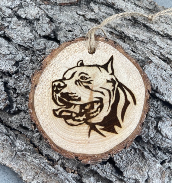 Pit Bull, American Bully, Rustic Wood Ornament, Laser Engraved Ornament,, Pinon Wood Ornament, Wood Ornament, Laser Ornament