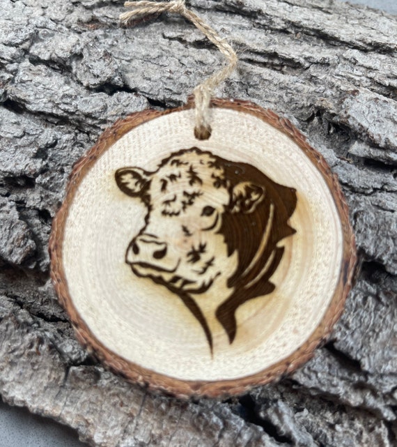 Hereford, Cattle, Cow, Farm, Rustic Wood Ornament, Laser Engraved Ornament,, Pinon Wood Ornament, Laser Ornament