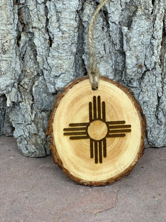 Rustic Wood Ornament, Laser Engraved Ornament, New Mexico Zia Ornament, Pinon Wood Ornament, Pine Ornament, Wood Ornament, Laser Ornament