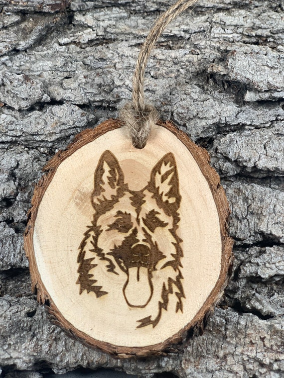 German Shepard, Rustic Wood Ornament, Laser Engraved Ornament,, Pinon Wood Ornament, Wood Ornament, Laser Ornament