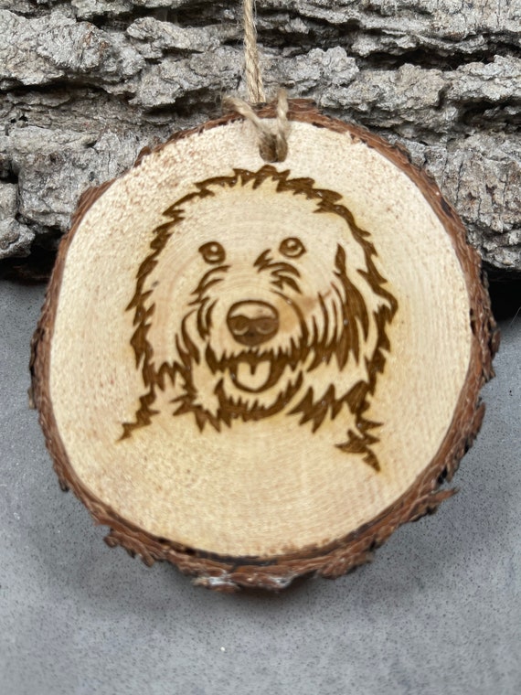 Golden doodle , Rustic Wood Ornament, Laser Engraved Ornament,, Pinon Wood Ornament, Wood Ornament, Laser Ornament