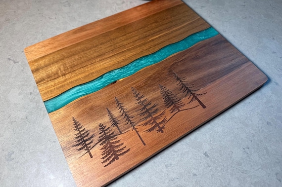 Pine Trees,  Forest Design Charcuterie Board, Acacia & Resin Cheese Board