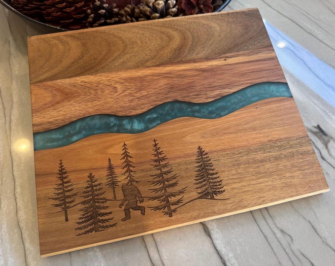 Bigfoot, Sasquatch Forest Design Charcuterie Board, Acacia & Resin Cheese Board