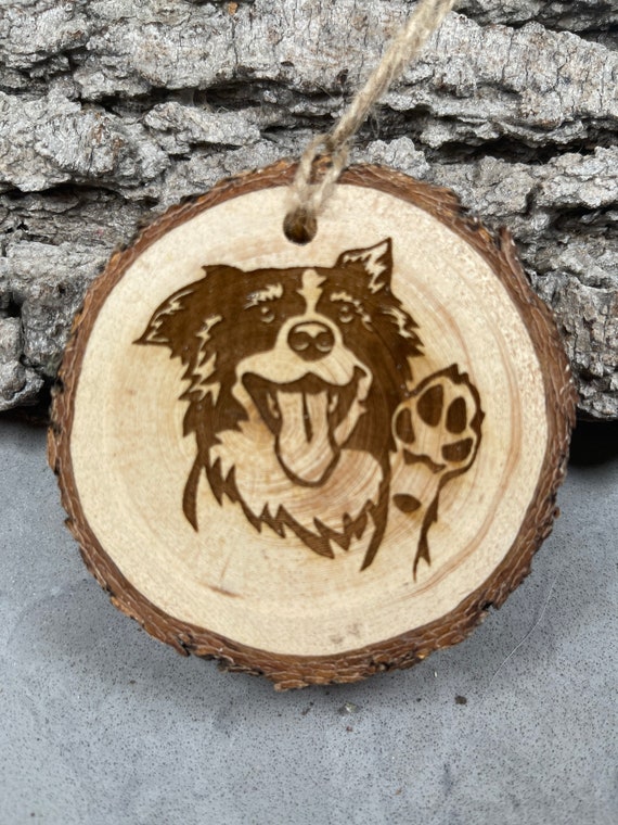 Border Collie , Rustic Wood Christmas Ornament, Handmade Laser Engraved Ornament on Pinon Wood