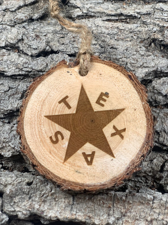Texas, Rustic Wood Ornament, Laser Engraved Ornament, Texas Ornament, Pinon Wood Ornament, Pine Ornament, Wood Ornament, Laser Ornament