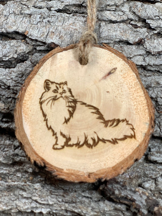 Persian Cat , Laser Engraved Ornament,, Pinon Wood Ornament, Wood Ornament, Laser Ornament