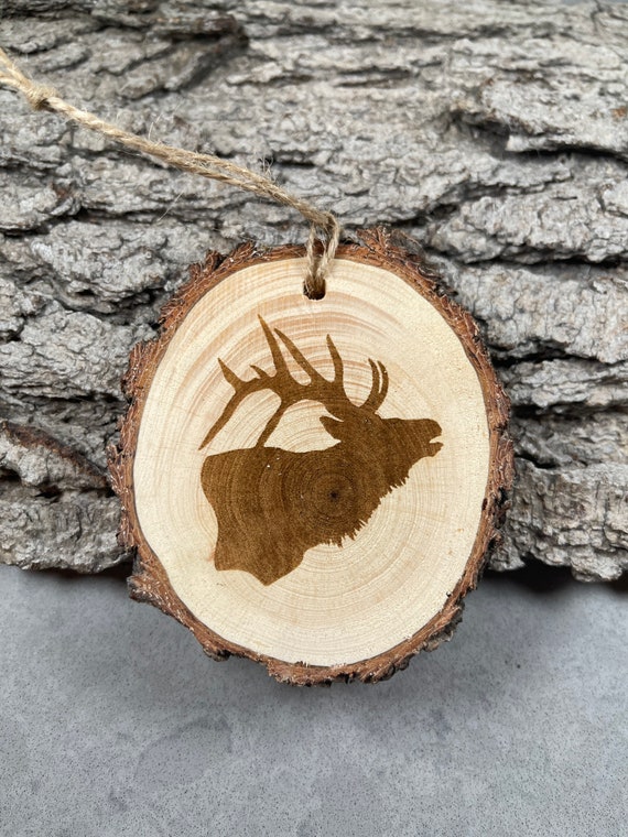 Rustic Wood Ornament, Laser Engraved Ornament, Elk Ornament, Pinon Wood Ornament, Pine Ornament, Wood Ornament, Laser Ornament