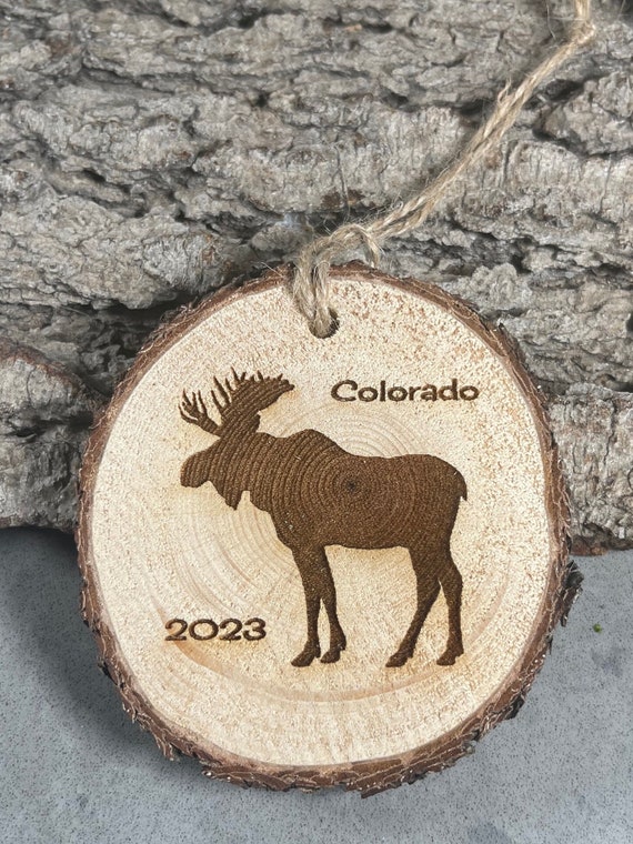 Moose, Rustic Wood Ornament, Laser Engraved Ornament, Colorado Moose Ornament, Pinon Wood Ornament, Pine Ornament, Wood Ornament, 2022