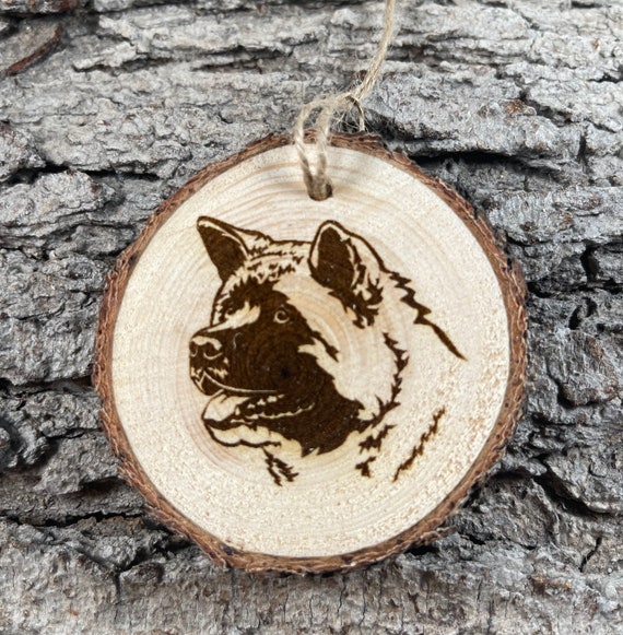 Akita,Rustic Wood Ornament, Laser Engraved Ornament,, Pinon Wood Ornament, Wood Ornament, Laser Ornament