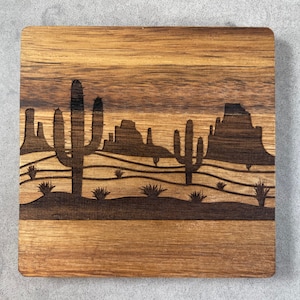 Southwest, Desert Design Coaster Set on Acacia Wood