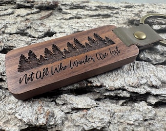 Laser Engraved Walnut Keychain: Forest Design, Adventure Gift