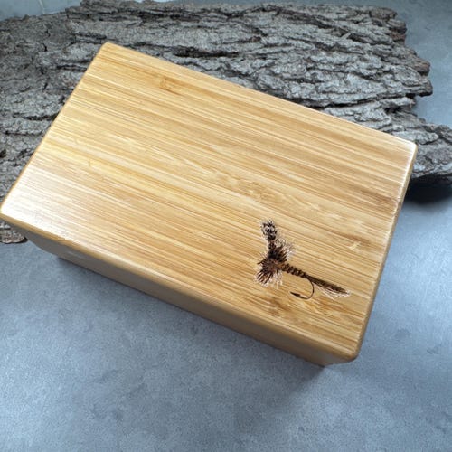bamboo fly fishing box Engraved Bamboo Fly Fishing Box, Personalized Angler Gift