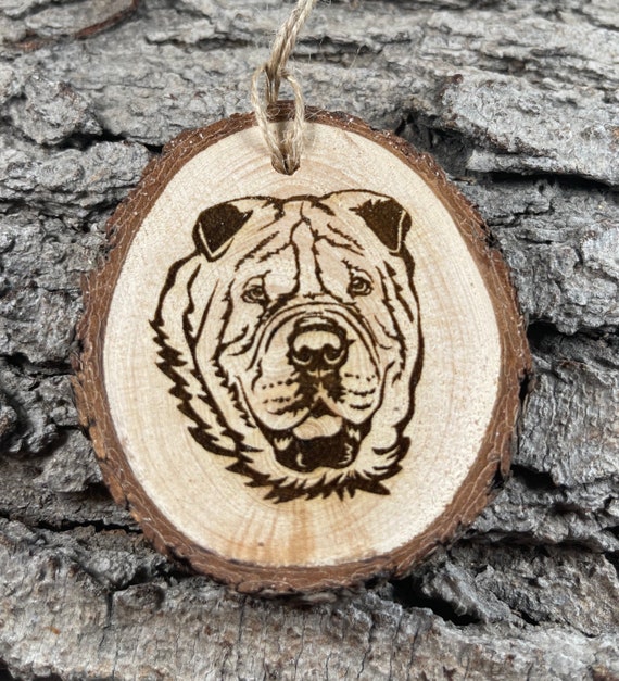 Sharpei,Rustic Wood Ornament, Laser Engraved Ornament,, Pinon Wood Ornament, Wood Ornament, Laser Ornament