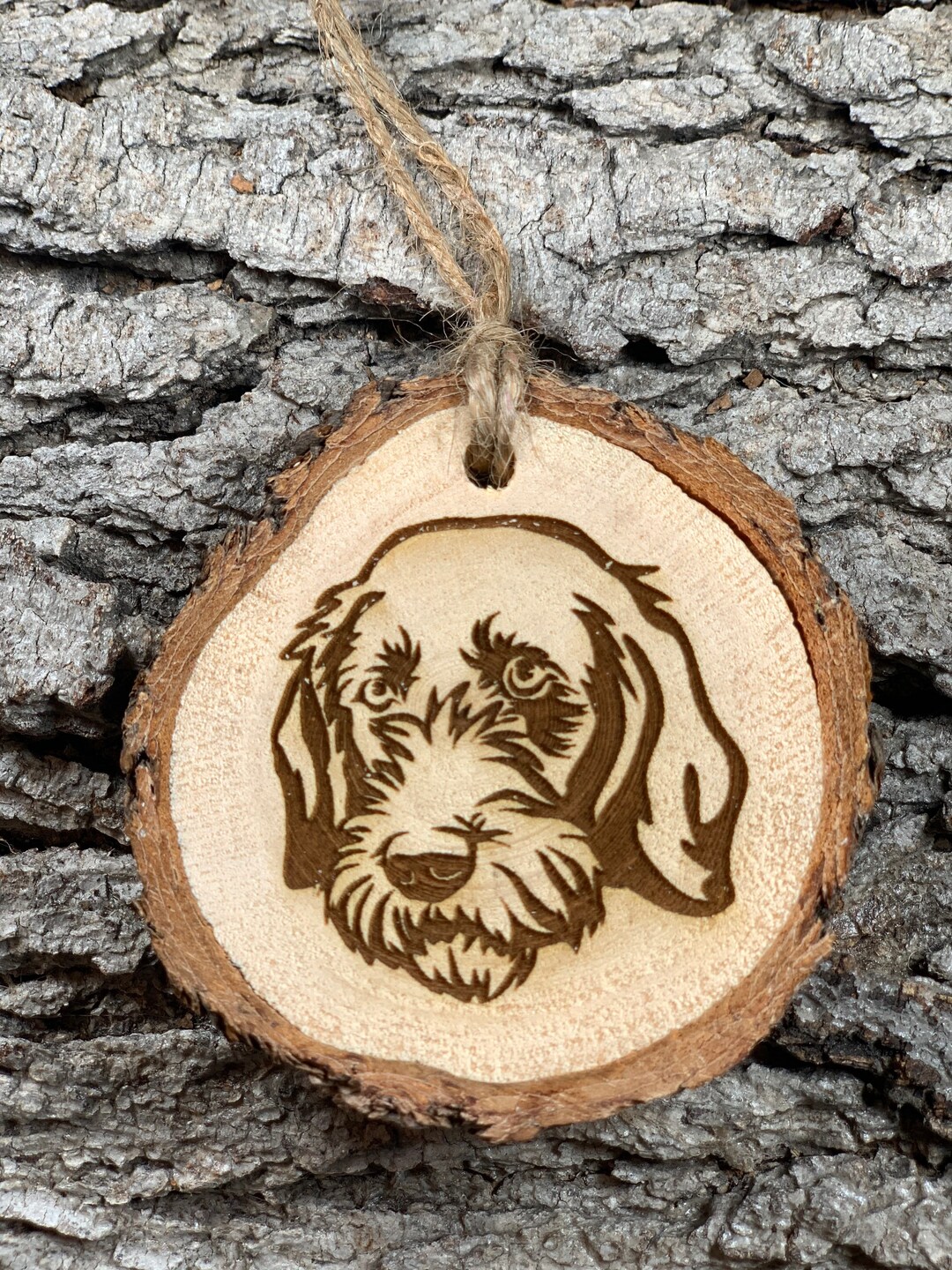 German Wirehaired Pointer, Laser Engraved Ornament,, Pinon Wood