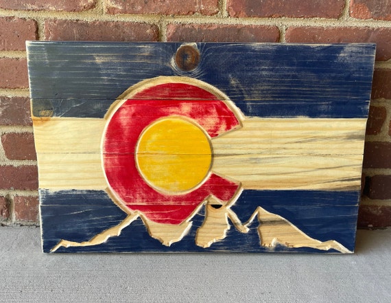 Rustic Colorado Flag, Mountain Engraved sign