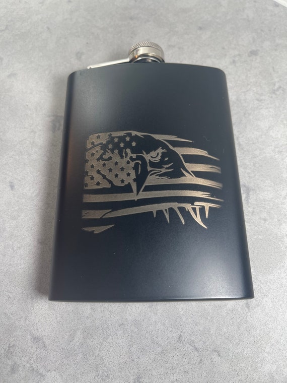 American Flag, Tattered USA Flag, Eagle, Flask, black, Great Gift