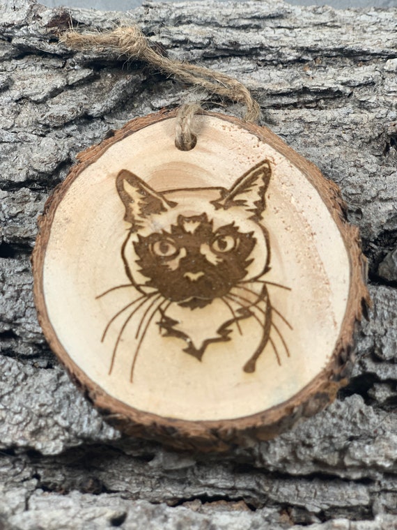 Siamese Cat, Cat, Rustic Wood Ornament, Laser Engraved Ornament,, Pinon Wood Ornament, Wood Ornament, Laser Ornament