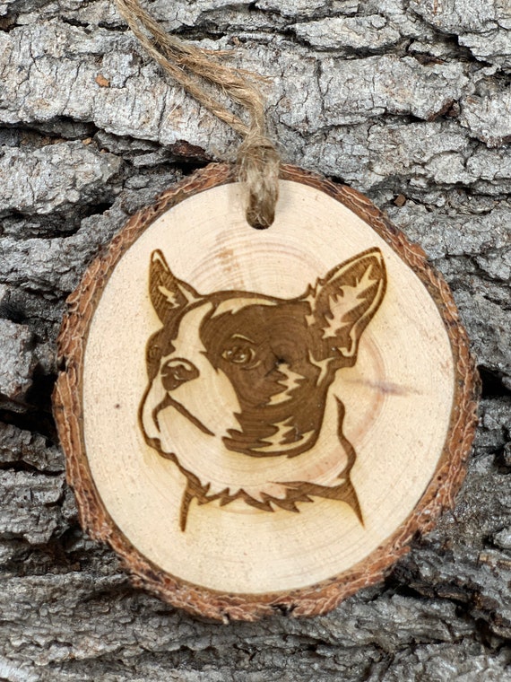 Boston Terrier , Laser Engraved Ornament,, Pinon Wood Ornament, Wood Ornament, Laser Ornament