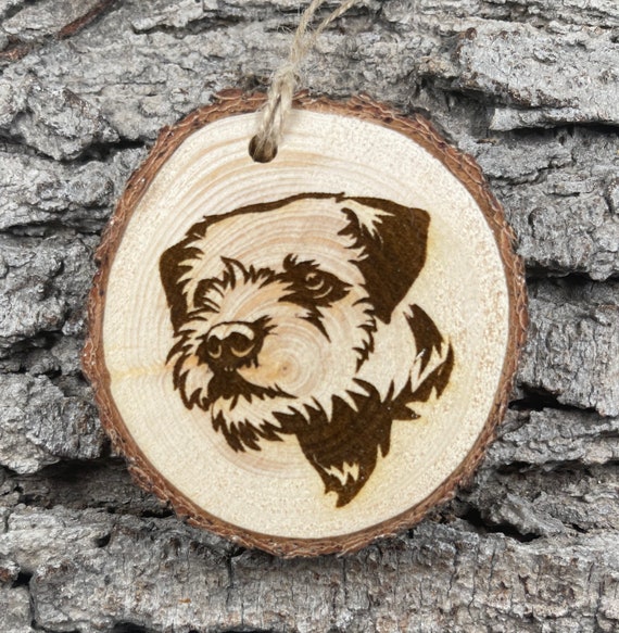 Border Terrier, Rustic Wood Ornament, Laser Engraved Ornament, Pinon Wood Ornament, Wood Ornament, Laser Ornament