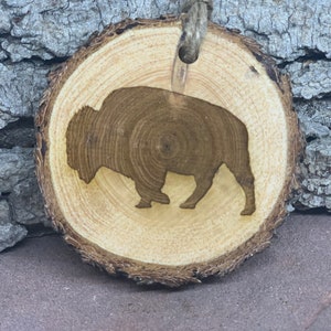 Buffalo ornament,Rustic Wood Ornament, Bison Ornament, Colorado Buffalo Ornament, Pinon Wood Ornament, Pine Ornament, Wood Ornament