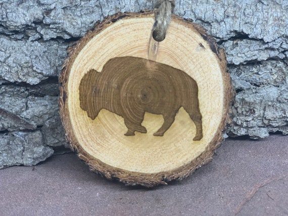 Buffalo ornament,Rustic Wood Ornament, Bison Ornament, Colorado Buffalo Ornament, Pinon Wood Ornament, Pine Ornament, Wood Ornament