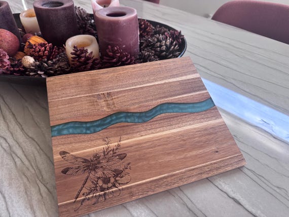Dragonfly Design Charcuterie Board, Acacia & Resin Cheese Board