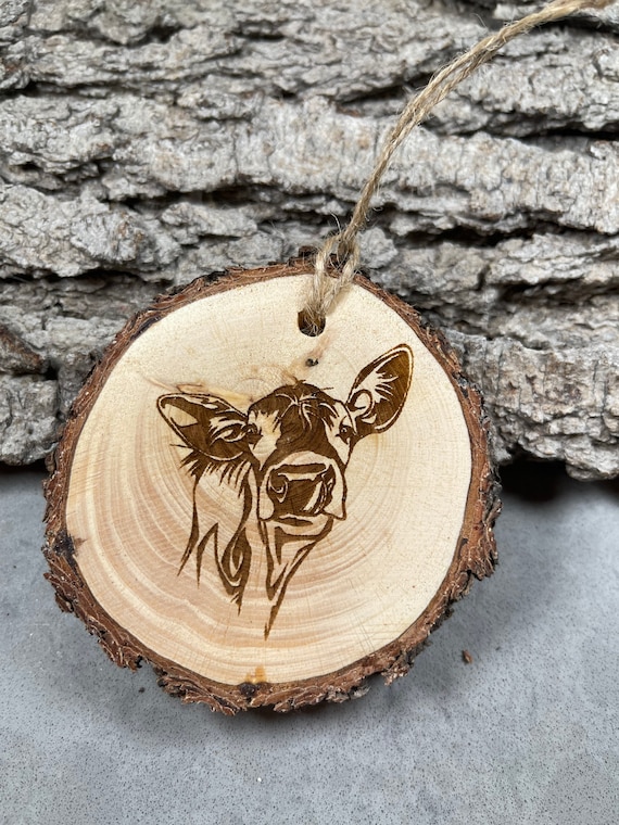 Cow, Farm, Rustic Wood Ornament, Laser Engraved Ornament,, Pinon Wood Ornament, Laser Ornament