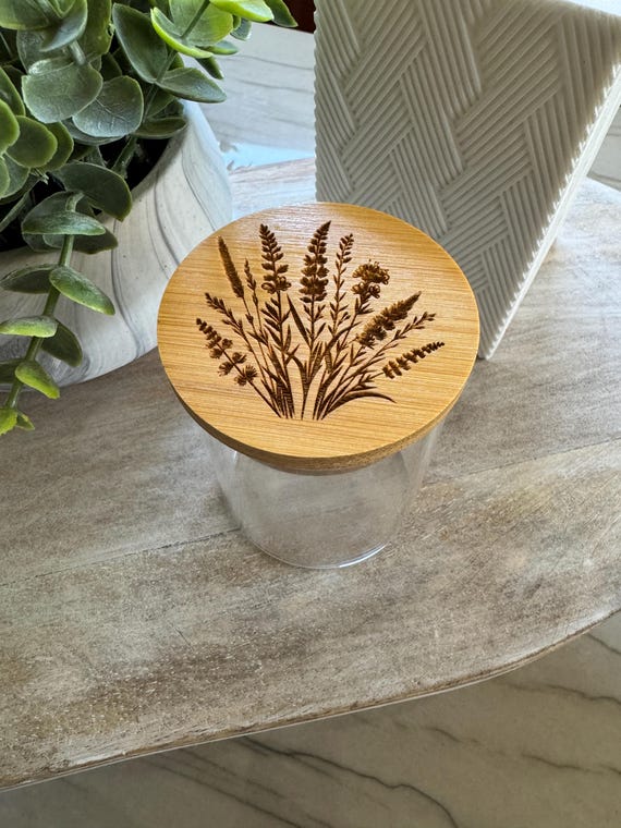 Wildflower Design Glass Jar with Bamboo Lid – 4oz Spice, Tea, or Cosmetic Storage Container