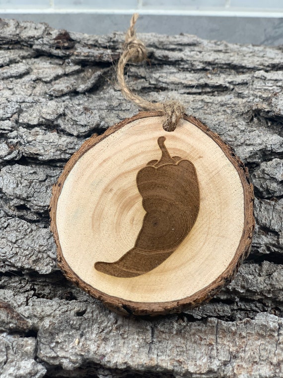 Chili Pepper, Rustic Wood Ornament, Laser Engraved Ornament,, Pinon Wood Ornament, Wood Ornament, Laser Ornament