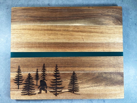 Bigfoot, Sasquatch Forest Design Charcuterie Board, Acacia & Resin Cheese Board