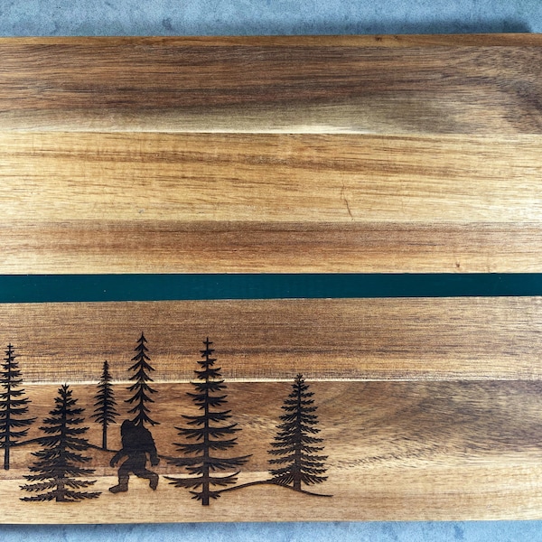 Bigfoot, Sasquatch Forest Design Charcuterie Board, Acacia & Resin Cheese Board