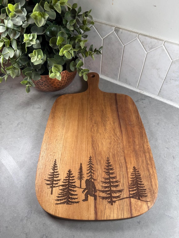 Bigfoot, Sasquatch Forest Design Charcuterie Board, Acacia Cheese Board