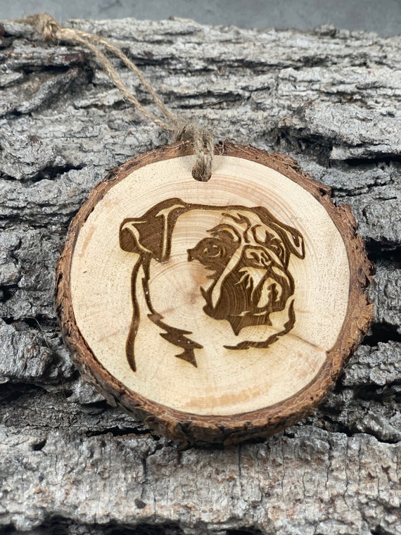 Pug - Rustic Wood Ornament, Laser Engraved Ornament,, Pinon Wood Ornament, Wood Ornament, Laser Ornament