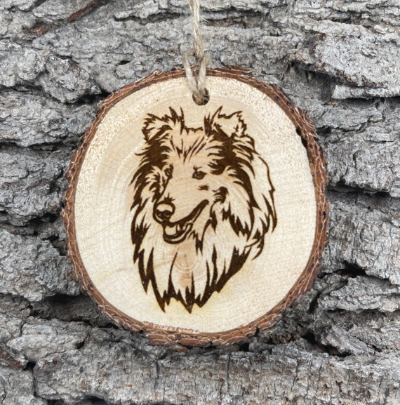 Collie, Rustic Wood Ornament, Laser Engraved Ornament, Pinon Wood Ornament, Wood Ornament, Laser Ornament