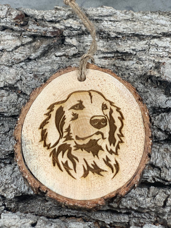 Golden Retriever, Rustic Wood Ornament, Laser Engraved Ornament,, Pinon Wood Ornament, Wood Ornament, Laser Ornament