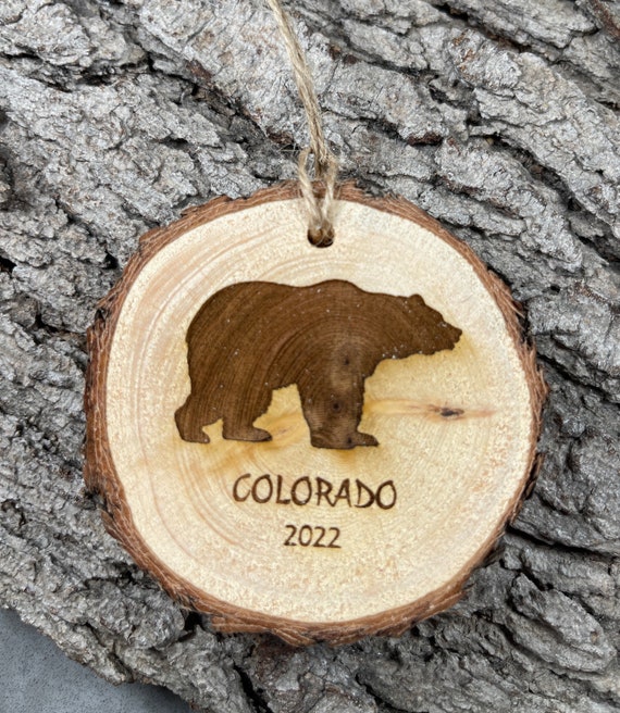 Rustic Bear Wood Ornament, Laser Engraved Ornament, Colorado Bear Ornament, Pinon Wood Ornament, Pine Ornament, Wood Ornament, 2022
