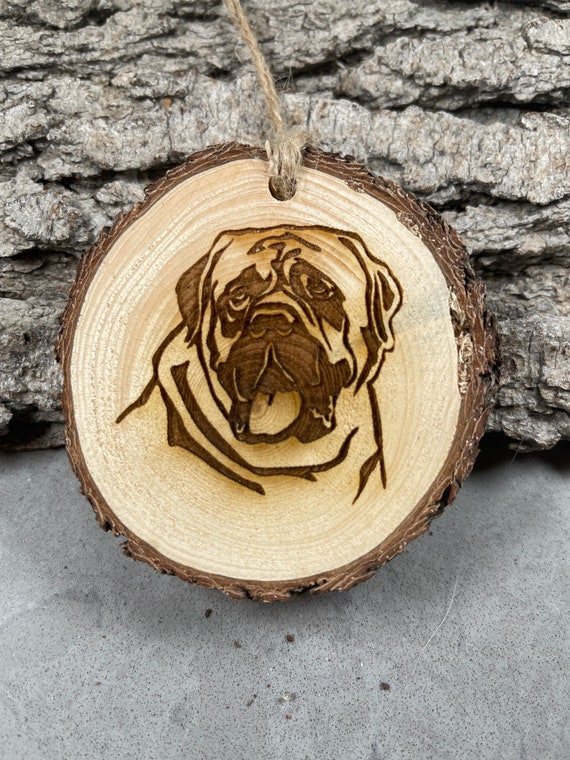 English Mastiff , Rustic Wood Ornament, Laser Engraved Ornament,, Pinon Wood Ornament, Wood Ornament, Laser Ornament