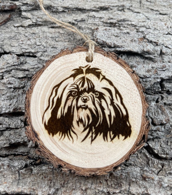 Shih Tzu, Rustic Wood Ornament, Laser Engraved Ornament,, Pinon Wood Ornament, Wood Ornament, Laser Ornament