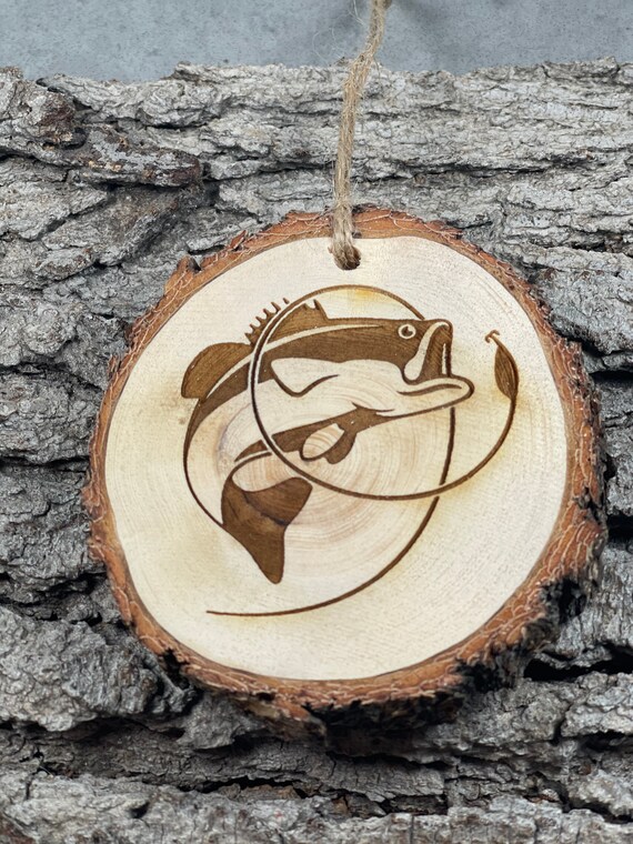 Bass Fishing, Fishing Rustic Wood Ornament, Laser Engraved Ornament, Pinon Wood Ornament, Pine Ornament, Wood Ornament